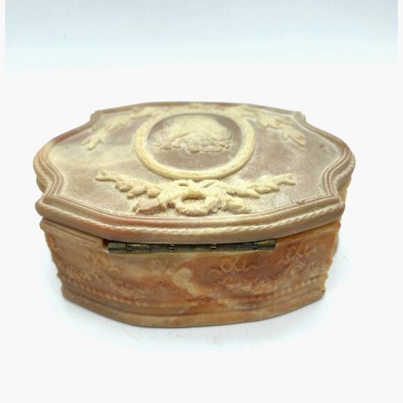 Vintage Incolay Stone Handcrafted‎ Victorian USA Hinged Jewelry Box Trinket 5x3 - Picture 2 of 9